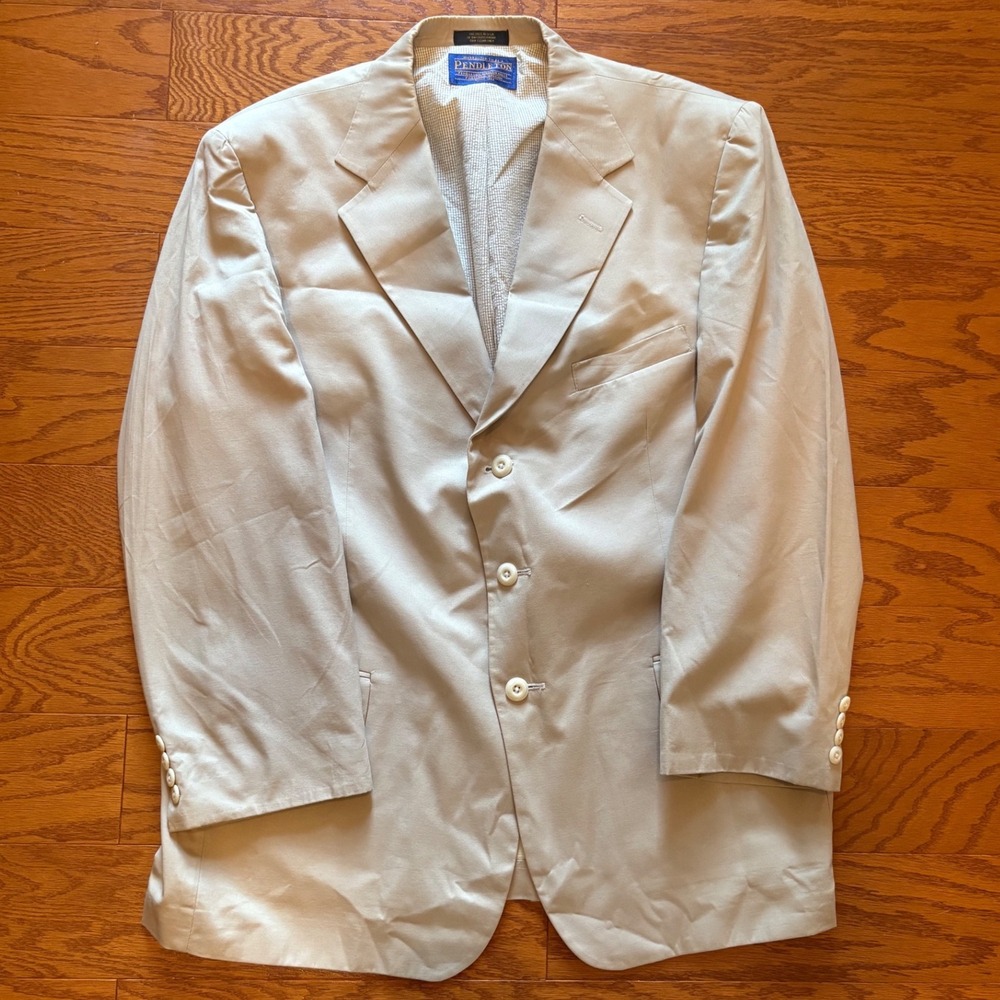 Pendleton Mens Tan Three Button Blazer Sport Coat Tailored in USA Size 44L